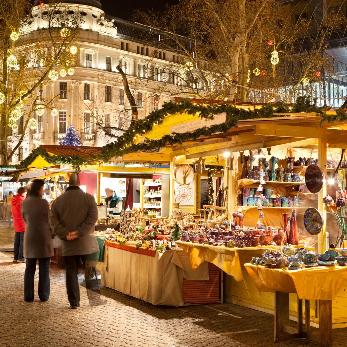 Christmas market stalls in Budapest