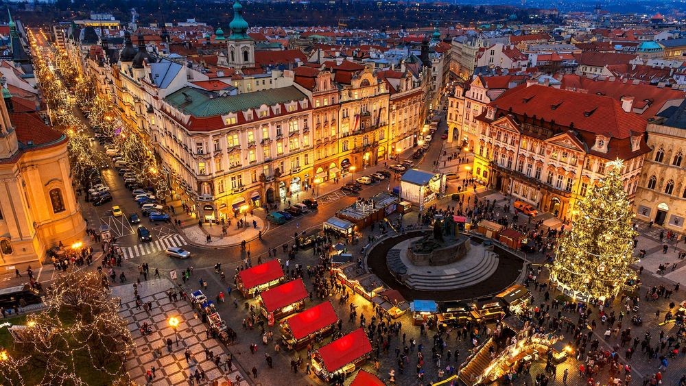 Prague's Old Town Square Christmas market from above